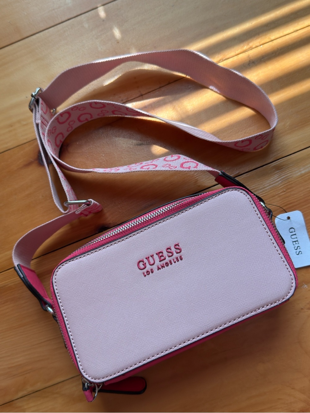 GUESS Pink Two-Tone Logo Crossbody Bag